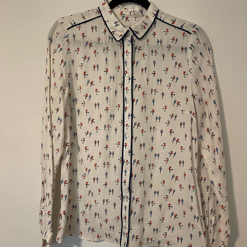 French Button Up Blouse with Figure Stakers Brand Acoté - Picture 2 of 9